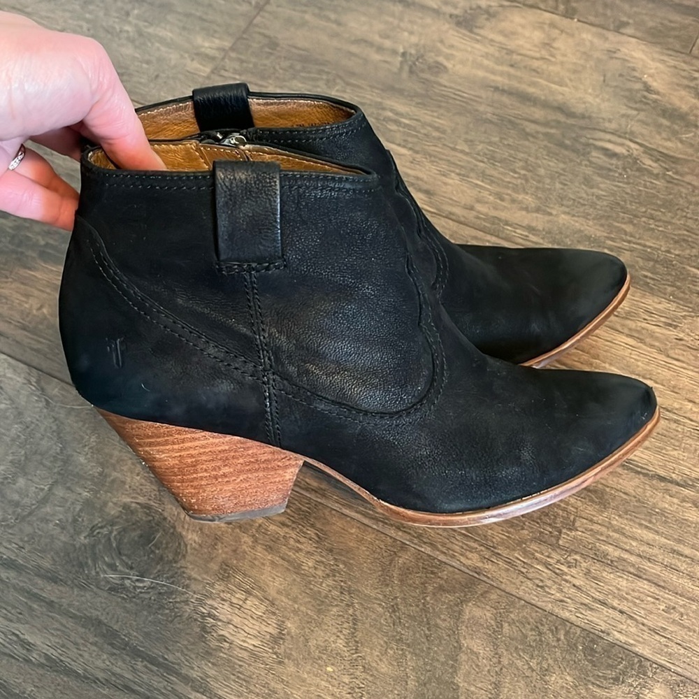 Frye Reina Black Suede Heeled Ankle Boots